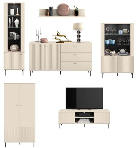 Feldmann Preiswert Wohnen Wohnzimmer-Set Wohnwand Sophie 6-teilig Kaschmir matt