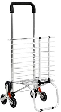 Panana Foldable Shopping Trolley Cart Grocery 6 Wheels Stair Climber Steel Grocery Cart Hard Wearing Foldaway for Easy Storage 35Ltr (Steel, 6wheels-HKST11WH)