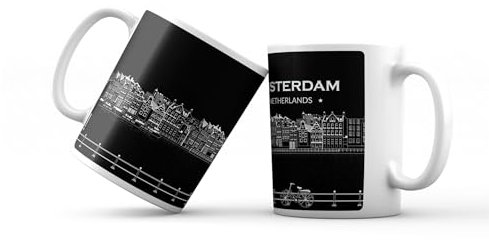 KAWAINK Amsterdam, design noir, tasse blanche (design noir - tasse blanche)