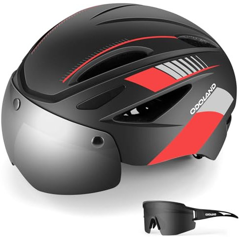 Odoland Fahrradhelm mit Schutzbrille und Magnetische Visier Abnehmbarer Sonnenschutzkappe Rennradhelm Allround-Helm für Erwachsenen Herren Damen