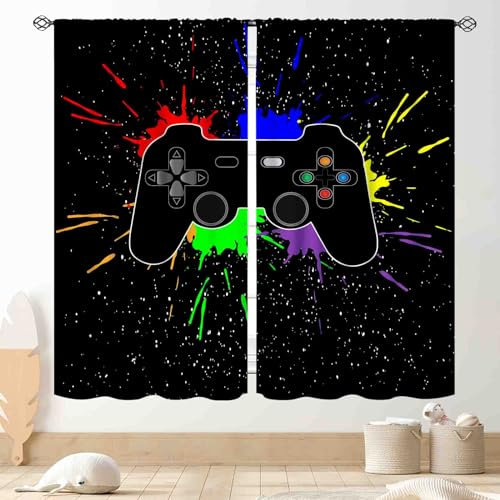 Gaming-Vorhänge für Kinder, Jungen, Teenager, Schlafzimmer, bunte Game-Controller, Gamer, Fenstervorhänge für Wohnzimmer, Kinderzimmer, Spielzimmer, Dekoration, Graffiti, Gamepad, Videospielzimmer,