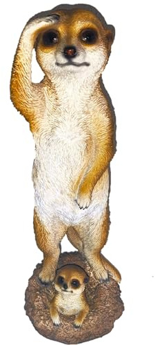 Rahm & AngiesStrickZauber verkauft: Niedliches Erdmännchen mit Baby/Dekofigur/Polyresin/Tierfigur/Wetterfest/Höhe ca. 31 cm /