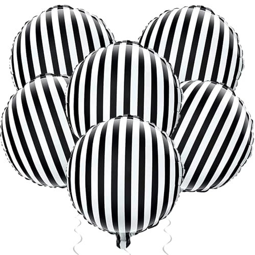 Jobkoo Black and White Striped Balloons 18 Inch Striped Mylar Foil Balloons Round Halloween Aluminum Helium Balloon for Halloween Birthday Baby Shower Party Decorations