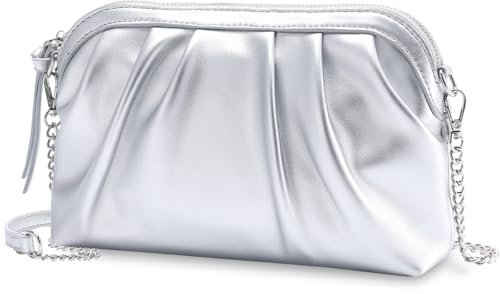 VASCHY Pochette Donna,Clutch Donna Elegante Pochette e Clutch Pelle Borsetta Donna Pochette da Borsa Elegante Borsa Tracolla Donna Matrimonio,Festa Pochette Argento