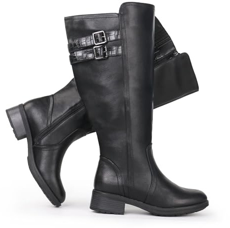 Chicblooms Bottes hautes à talon bloc extra large pour femmes, boucle cachée et extensibles