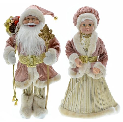 NIDONE Mr e Mrs Claus Santa Claus Figure 2pcs 17,7 Pollici geniali realistici Mr e Mrs Claus Figure di Natale Cine Christmas Babbow Doll Ornament for Window Table Christmas Deorations Gift