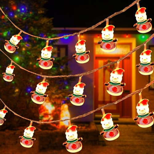 ZoneYan Guirlande Lumineuse Bonhomme de Neige, 3M 20 LED Guirlande Lumineuse à Piles, Lumières à Cordes de Bonhomme de Neige, Lumière de Noël pour Mariage Fête Jardin Balcon, Blanc Chaud