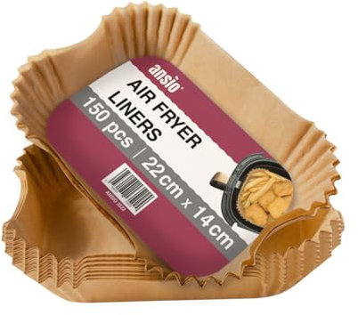 ANSIO Air Fryer Paper Liners - 150 PCS Rectangle Disposable Liners, 22cm x 14cm x 4.5cm Inner Fit, Compatible with Ninja, Salter, Tower and Other Dual Zone Air Fryers – Pack of 150