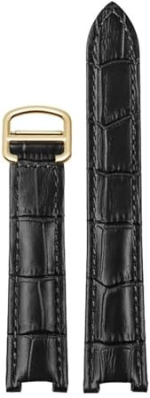 DKWOIS Armband aus echtem Leder for Herren und Damen, kompatibel mit Cartier PASHA W3108/HPI004, Faltschließe, konkaves Band, 21 x 15 mm, 20 x 12 mm, 18 x 10 mm, Werkzeug senden(Black gold buckle,20.1