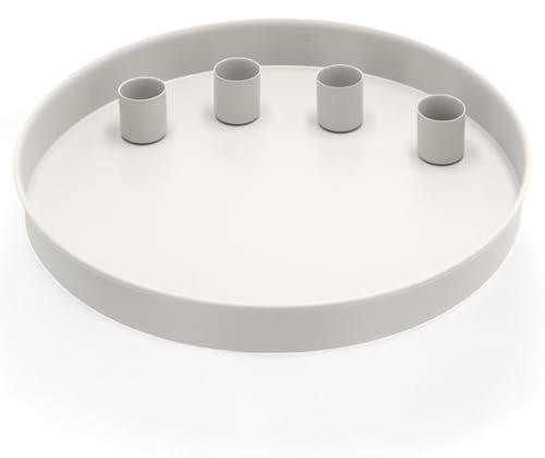 MIJOMA - Rundes Metall-Tablett Ø25cm, Ideal für Advent & Alltagsdekoration, Pulverbeschichtet, Mit 4 Magnetischen Stabkerzenhaltern für Kerzen Ø2cm, Individuell Arrangierbar (Weiß)