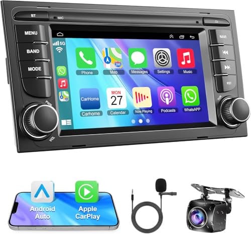 Android 13 Autoradio für Audi A4 S4 RS4 2002-2008 mit Wireless CarPlay & Android Auto, 2+32GB 7 IPS HD Autoradio mit GPS WiFi Rückfahrkamera SWC Bluetooth 5.2 Sprachsteuerung FM Mirror Link DSP