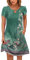 Cuptacc Sommerkleid Damen Rundhals Blütenblatthülle Kleider A Linie Freizeitkleid mit Taschen Chic Grün Bedruckt,Mittel M 38-40