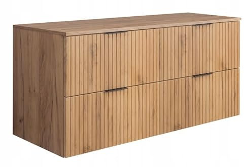 RODAN - Unterschränke fürs Bad 120 cm und Arbeitsplatte Eiche 120 cm Craft Gold - Waschbeckenunterschrank - Unterschrank Waschbecken mit Zwei leise schließenden Schubladen - 46x120x57 cm