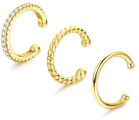 3 PCS Ear Cuff no Piercing, Gold Ear Cuff, Fake Earrings, Adjustable Clip on Earrings for Birthday, Christmas, Cartilage Helix Wrap Earring Set for Women Girls
