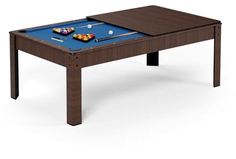 American Billard, ausklappbar, Tisch für 8 Personen, KitBILL 7FT – 226,5 x 126,5 x 80 cm, Esstablett und Zubehör inklusive – Braun