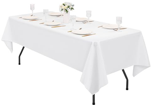 1 Packung Weiße Polyester-Tischdecke, 153 x 320 cm weiße Rechteck Tischdecke, waschbar, Tischdecken aus Polyesterstoff, Tischdecke für Hochzeit, Party, Bankett, Buffet, Urlaub, Abendessen