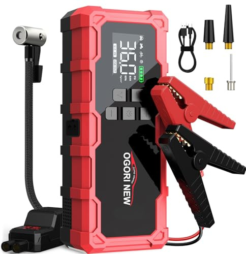 8000A Jump Starter with Air Compressor, 26800mAh 150PSI Portable Car Battery Jump Starter (All Gas/16L Diesel), 12V Supersafe Jump Box Car Battery Booster with Jumper Cables, Lights, Cigarette Lighter