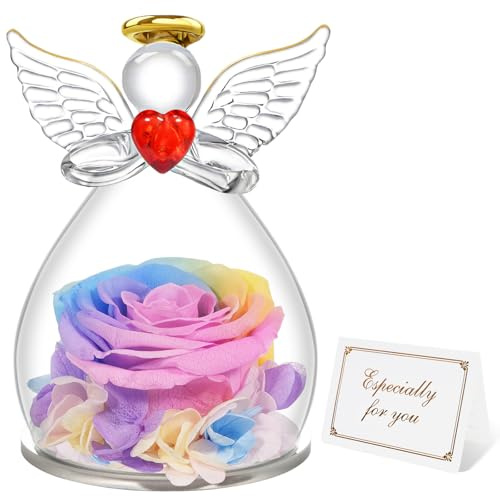 Miofula Ewige Rose Geschenke für Frauen,Infinity Rosen Schutzengel Geburtstagsgeschenk für Frauen,Blumen Engel Figur Geschenke für Mama Mutter Oma Freundin Geschenk Weihnachten Jahrestag Hochzeitstag