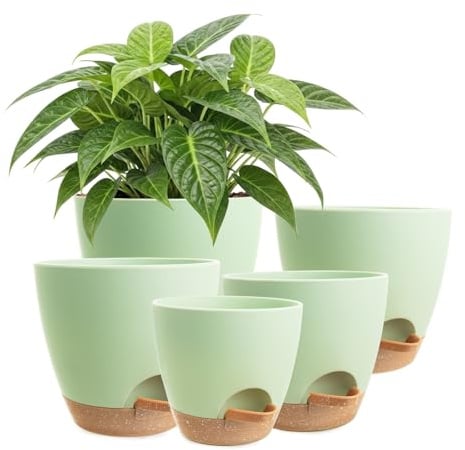 XXXFLOWER Selbstbewässernder Blumentopf 5er-Set, 12.5-17cm | Ablauflöchern und Wasserbehälter,Pflanzgefäße für den Innen- und Außenbereich, Balkon, Garten und als Heimdekoration,Grün