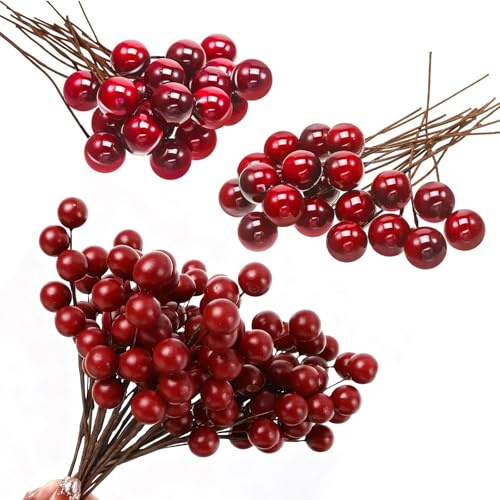QITHGYD Adventskranz Deko,200 Stück Rote Beeren Deko Weihnachten,Dunkelrote Künstliche Beeren Für DIY Adventskranz,Weihnachtsbaum Schmuck,Hochzeitsdekoration,10 Mm Rote Schwarze Kugeln