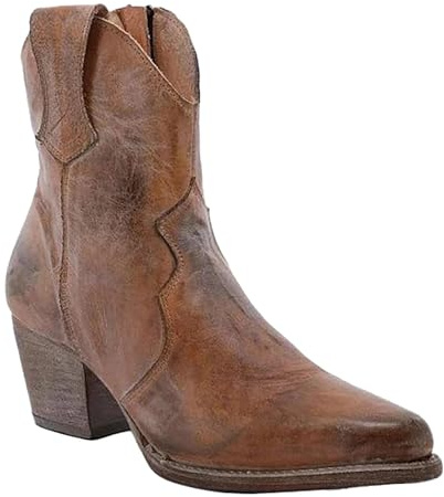 MJGkhiy Stivali Texani Donna Bassi Western Stivaletto Pelle Marroni Chelsea Stivaletti Con Tacco a Blocco Invernali Cowboy Boots Nero Camperos Stivale A Punta