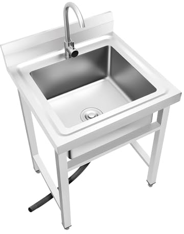 TFGXUE Fregadero de pie de acero inoxidable con grifo giratorio de 360°, incluye aireador de panal, hasta 150 kg, fregadero para cocina al aire libre, gastro, jardín, camping