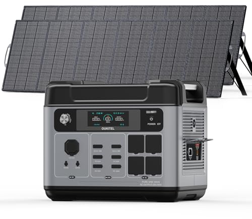 OUKITEL 3200W Generatore Solare P2001E Pro con 2 Pannello 500W, 2048Wh Centrale Elettrica Portatile, Batteria LiFePO4, Ricarica1h, 16 Porte, APP, Portable Power Station per Campeggio, Camper, Casa