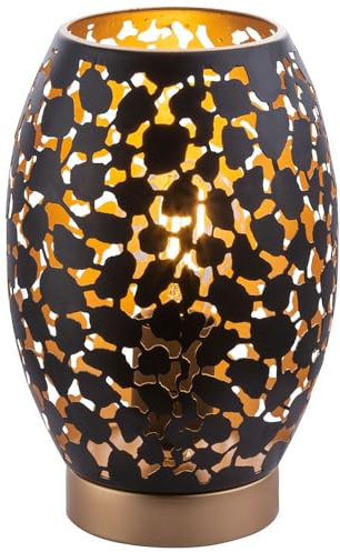 RGB LED Nachttischleuchte schwarz-gold Schlafzimmerlampe Fernbedienung dimmbar Tischleuchte Dekorstanzungen, Metall, 8,5W 806Lm warmweiß, DxH 15x23 cm
