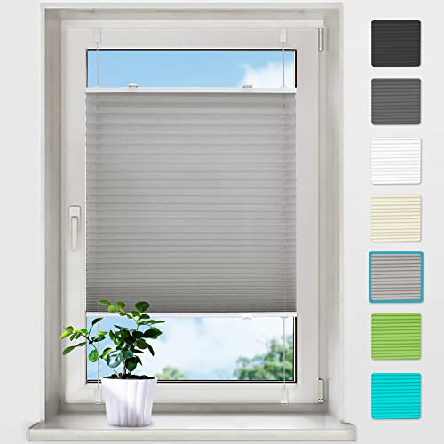 bobodeco Plissee ohne Bohren Plissees Klemmfix - Grau 120x120 cm (BxH) - Easyfix Plisseerollo Jalousie Faltrollo Blickdicht - Sichtschutz - Sonnenschutz Fertifplissee - Rollos für Fenster und Tür