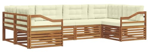 vidaXL Sofagarnituren 6 pcs Natur und Creme Massivholz Akazie, Moderner Garten-Sofa, strapazierfähiges Terrassen-Set, Bequeme Sitzmöbel für Deine Lounge-Atmosphäre