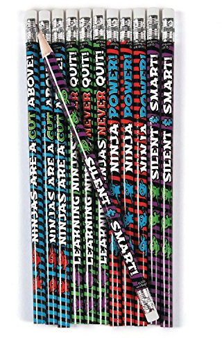 cama24com Ninja Samurai Bleistifte 12 Stück für Kindergeburtstag & Mottoparty als Mitgebsel oder Give-Away für Partytüten & Geburtstagsboxen mit Palandi® Sticker