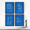 Nacnic Blau Eismaschine Patent Poster 4-er Set. Vintage Stil Wanddekoration Abbildung von Eis und gefrorene Desserts. Verschiedene geometrische Alte Erfindungen Bilder ohne Rahmen. Größe A4.