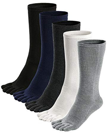 PUTUO Zehensocken Herren Baumwolle Fünf Finger Socken Männer Socken mit Zehen für Sport Laufende, EU 39-45, 3/5 Paare