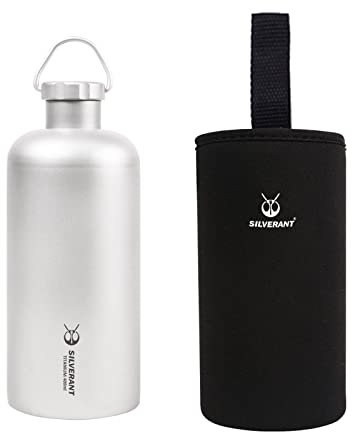 SILVERANT Titanium Ultralight 600ml/21.1 fl oz Wasserflasche - für Outdoor Camping Wandern & Sport, wiederverwendbare Flasche mit isolierender Thermohülle und Clip Loop Verschluss
