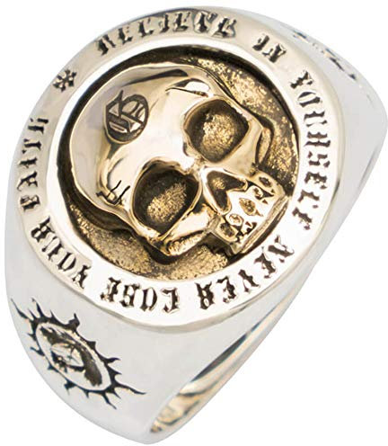 Punk 925 Sterling Silber Golden Totenkopf Schädel Ring Graviertes Sonne Totem Skull Schmuck für Herren Damen Offen Verstellbar