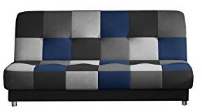MOEBLO Sofa mit Schlaffunktion und Bettkasten, Couch für Wohnzimmer, Schlafsofa Sofagarnitur Polstersofa Wohnlandschaft - Kaya (Schwarz,Grau,Hellgrau,Dunkelblau (Soro 100+93+83+76))