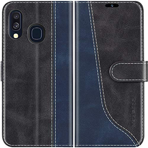 Mulbess Coque pour Samsung Galaxy A40, Etui a Rabat, Housse en Cuir, Pochette de Protection Portefeuille, Élégant Noir