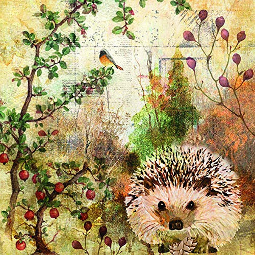 20 Servietten Igel in gemalter Herbstszene | Tiere | Herbst 33x33cm