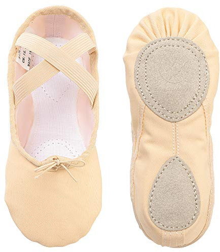Ballet Shoes Ballet Dance Shoes Split Leather Sole Canvas Yoga Gymnastic Shoes for Girls Women Kids Children's Adults … (Beige, 10)