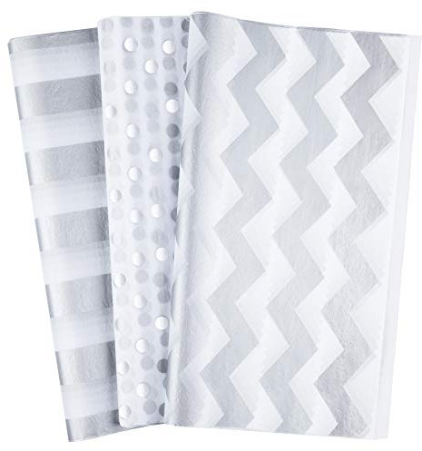 MIAHART 60 Stück Silber Weiß Seidenpapier Bulk 3 Style Dekoratives Metallic Geschenkpapier für Geburtstag Hochzeiten Weihnachtsfeier Dekoration, DIY Kunsthandwerk