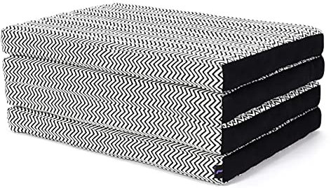 Leewadee Klappmatratze Gästebett Klappbar Auto Matratze Gästematratze Klappbar Faltbare Matratze, Kapok, 200 x 70 cm, Schwarz Weiß