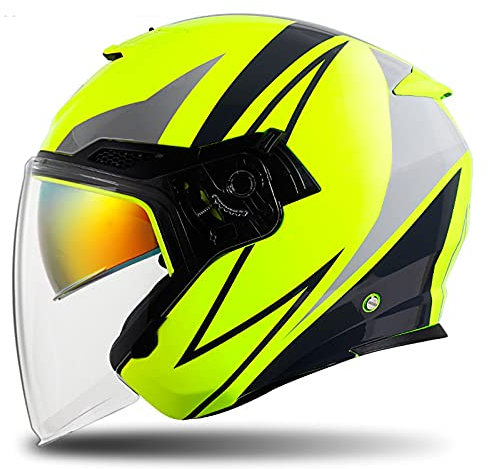 ZLYJ Casque Moto 3/4 Ouvert Rétro Demi-Casque Ouvert Escamotable Double Visière Demi-Visière Casque Jet Approuvé ECE B,L(58-59cm)