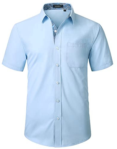 HISDERN Mens Short Sleeve Dress Shirts Formal Casual Regular Fit Shirt Button Down Business Office Blue Shirts with Chest Pocket,M