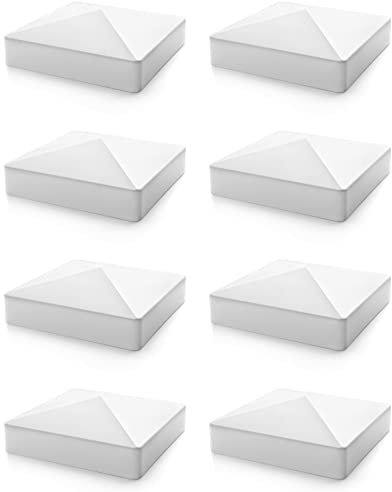 QWORK Vinyl-Pfostenkappe, 8 Stück, 12,7 x 12,7 cm, Vinyl-Pyramiden-Pfostenkappe für Briefkasten, Lampenpfosten, Deck, Dock, Stapelkappen, weiß