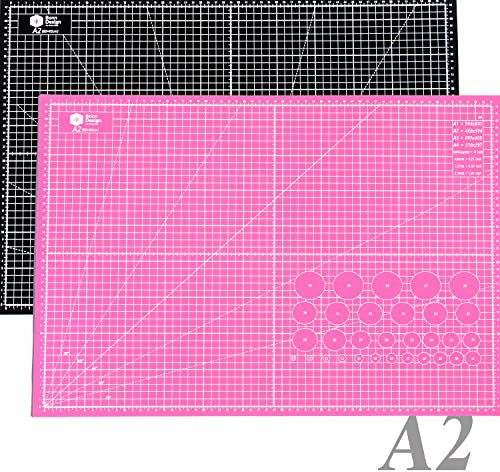 Premium Schneidematte A2 60x45cm 5-Lagig selbstheilend Schneideunterlage im A2-Format Rosa/Schwarz selbstheilende Cutting Mat mit beidseitigen Rastern und Markierungen in cm Nähen Basteln Modellbau