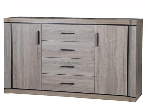 Marmex Dallas D1 - Kommode 157 cm; mit Schubladen und Zwei Türen; geräumige Regale hinter der Tür; Moderne Kommode für das Wohnzimmer (Trüffel Eiche)