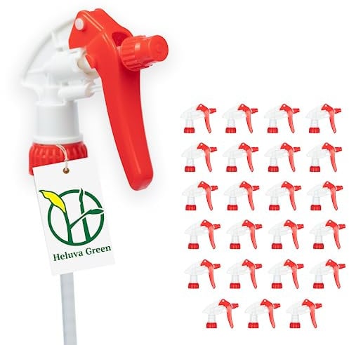24x Heavy Duty Trigger Sprayers Chemical Resistant Glass or Plastic Bottle Replacement (24 Pack, Red)