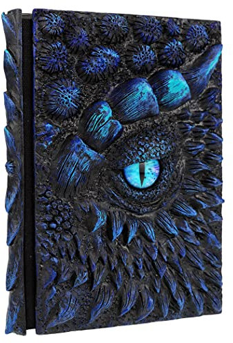 Mazeran Diario con copertina rigida in rilievo con drago 3D, stile antico, fatto a mano, con occhio di drago oceano, in polystone, formato A5, vuoto, per scrittura, schizzi, blocco note quotidiano,