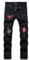 OIIIO Men's Patch Ripped Stretch Regular Fit Jean, 6616-black, 30