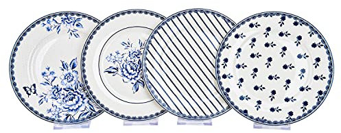 STP GOODS Runde Servierteller Morris Garden Dessertteller, Set mit 4 (bordeaux), Vorspeisenteller, Salatteller, Speiseteller für Zuhause und Küche, 19 cm, Vintage Indigo